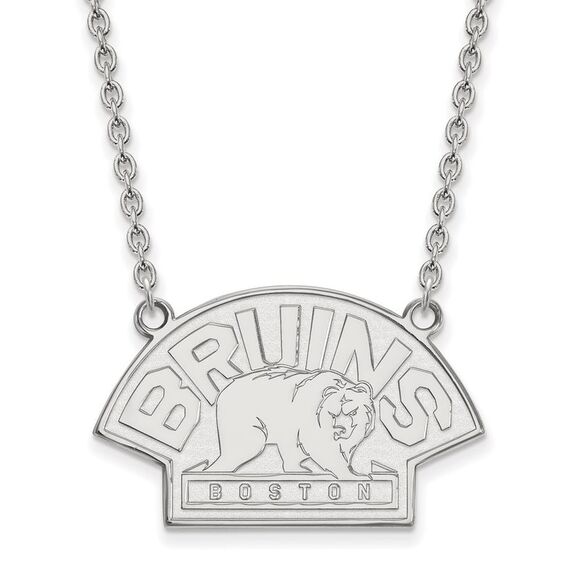 14k White Gold NHL Boston Bruins LG Necklace 18 Inch